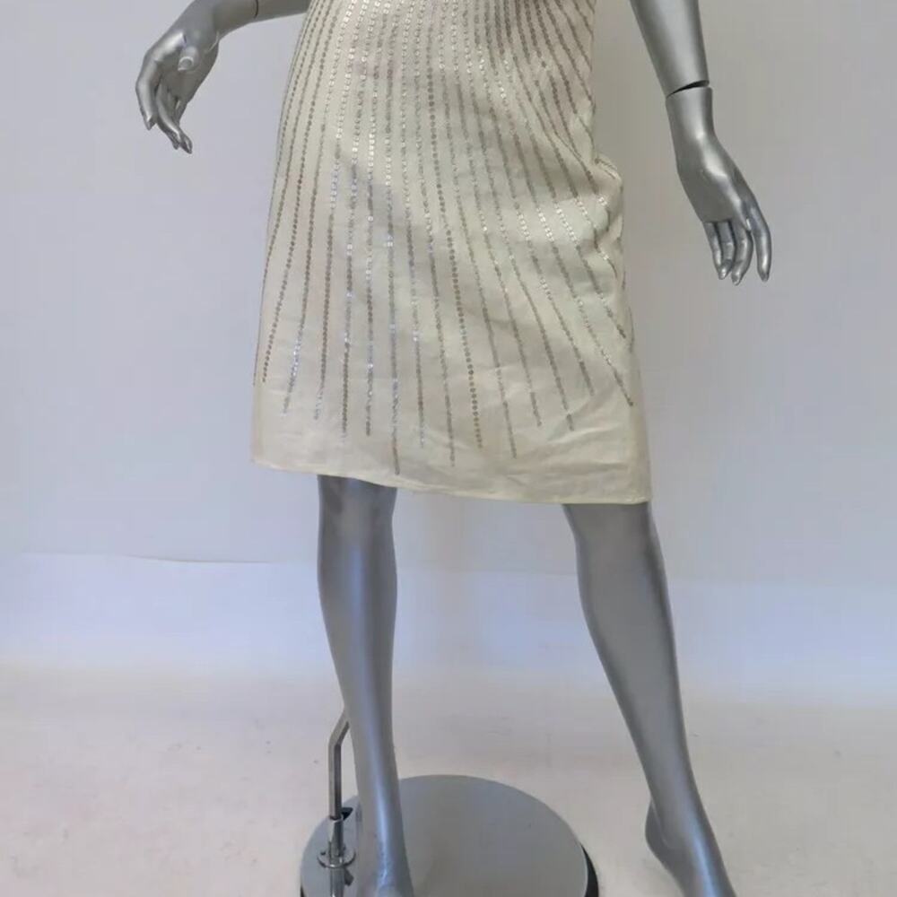Tory Burch Skirt Ivory Linen Sequin Women Sz 4 Pencil w/ TAGS Y2K New Old Stock